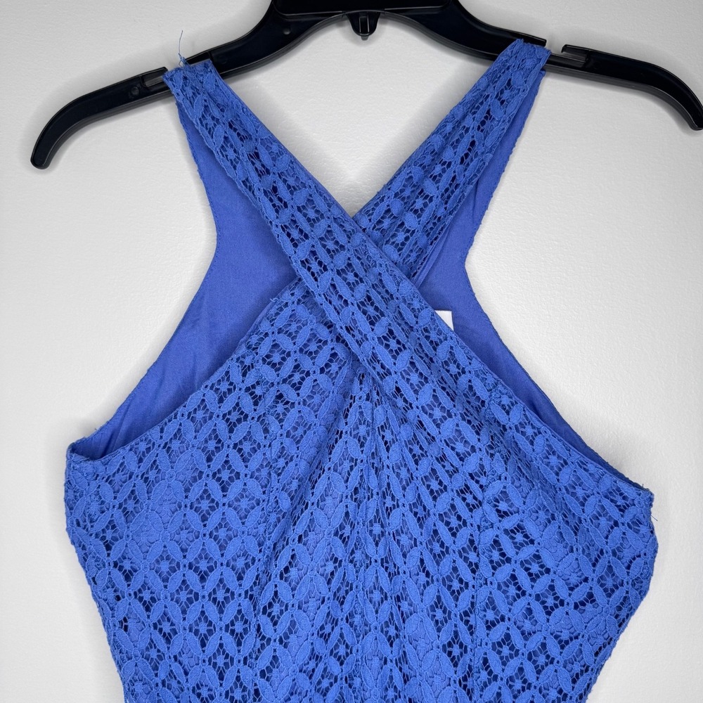 Fate Blue Lace Romper Size Medium Criss Cross Back Tiered Hem